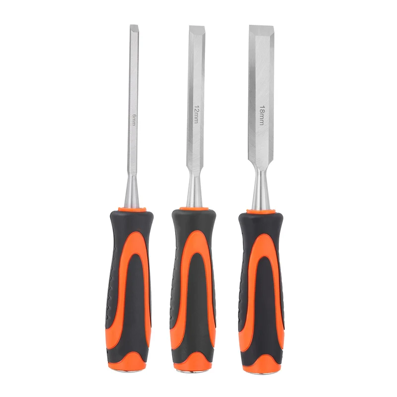 3pcs Wood Chisel 1/4"-11/16" CR-V Beveled Edge Blade Wood Woodworking Tools
