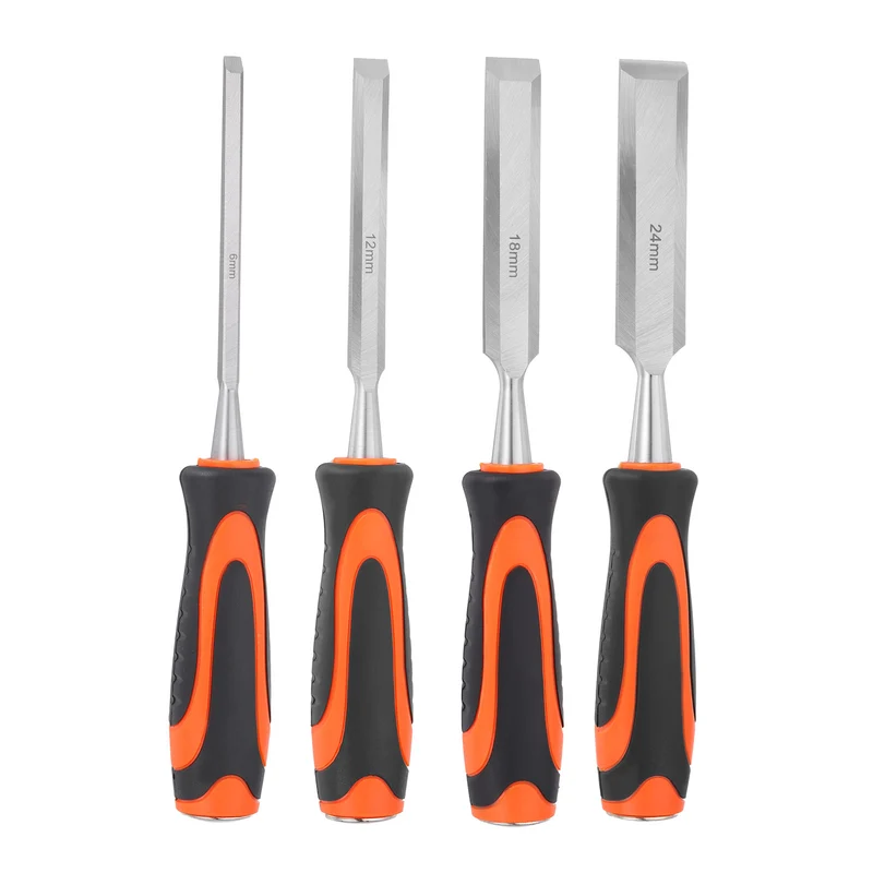 4pcs Wood Chisel 1/4"-15/16" CR-V Beveled Edge Blade Wood Woodworking Tools