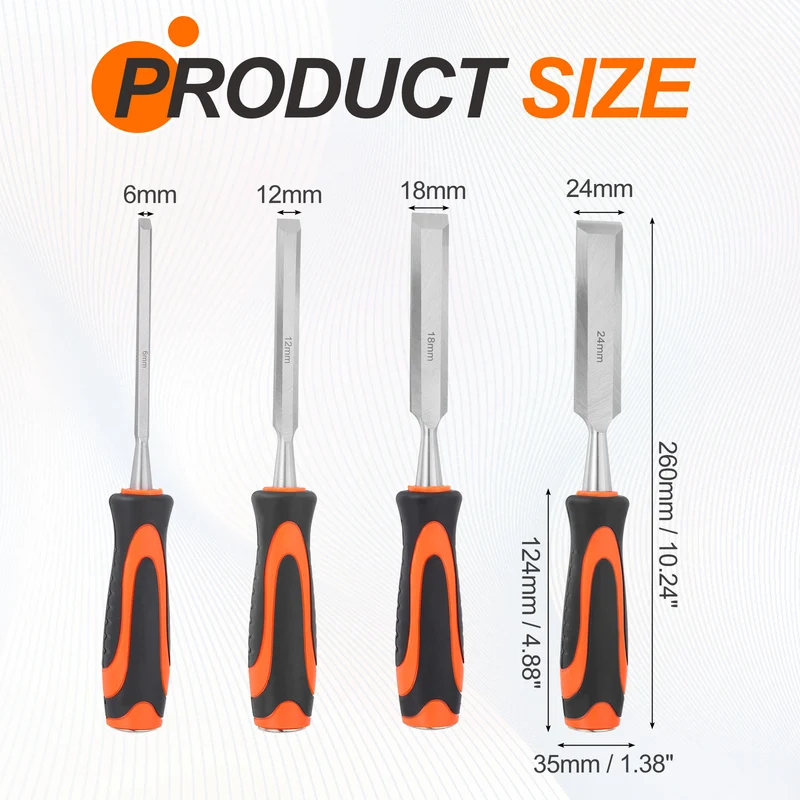 4pcs Wood Chisel 1/4"-15/16" CR-V Beveled Edge Blade Wood Woodworking Tools