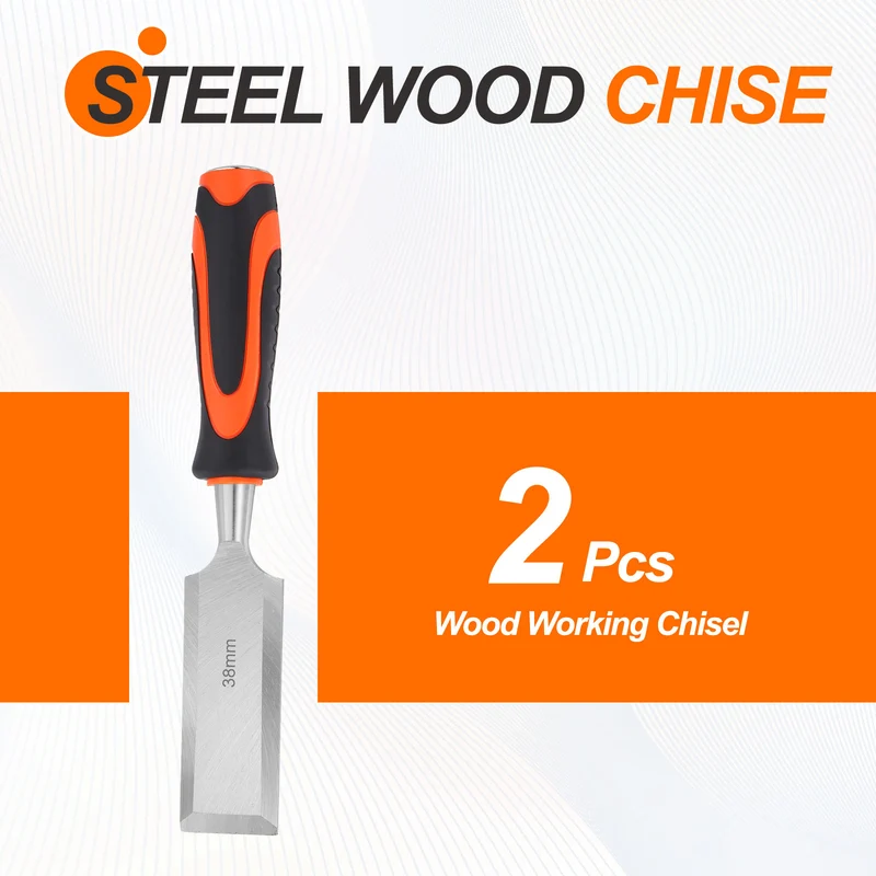 2pcs Wood Chisel 1-1/2" CR-V Steel Beveled Edge Blade Wood Woodworking Tools