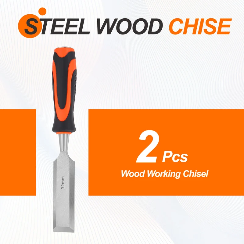 2pcs Wood Chisel 1-1/4" CR-V Steel Beveled Edge Blade Wood Woodworking Tools