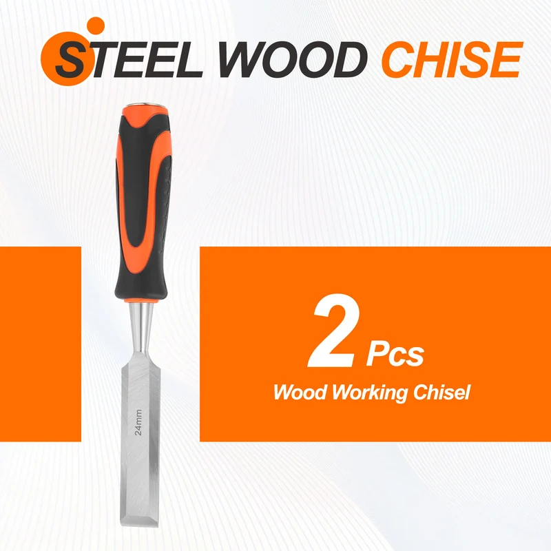 2pcs Wood Chisel 15/16" CR-V Steel Beveled Edge Blade Wood Woodworking Tools