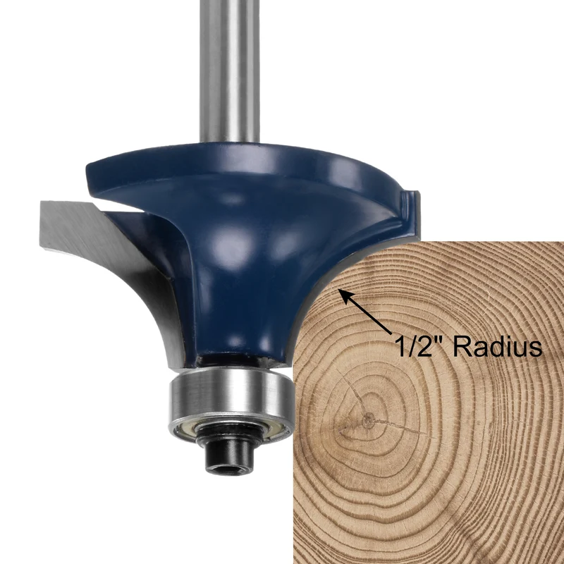 Roundover Router Bit 1/4 Shank 1/2" Radius Carbide Tipped Edge Rounding Over Bit with Bearing Guide, Woodworking Milling Tool