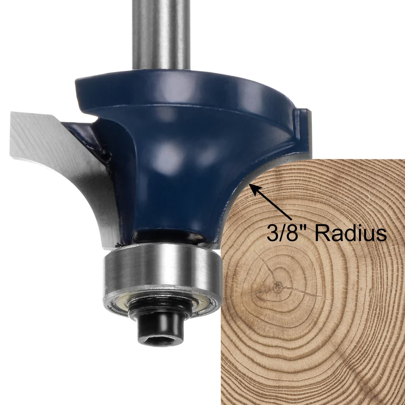 Roundover Router Bit 1/4 Shank 3/8" Radius Carbide Tipped Edge Rounding Over Bit with Bearing Guide, Woodworking Milling Tool