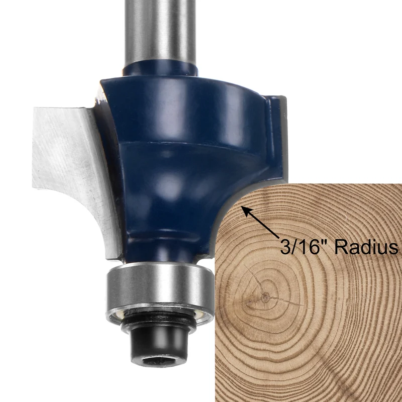 Roundover Router Bit 1/4 Shank 3/16" Radius Carbide Tipped Edge Rounding Over Bit with Bearing Guide, Woodworking Milling Tool Blue