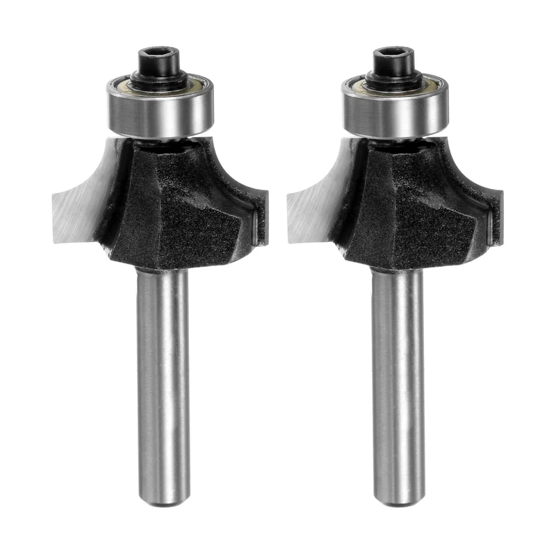 2pcs Roundover Router Bit 1/4 Shank 1/4" Radius Carbide Tipped Edge Rounding Over Bit with Bearing Guide, Woodworking Milling Tool