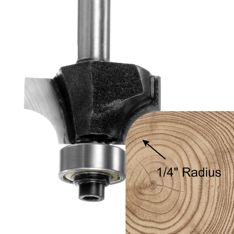 2pcs Roundover Router Bit 1/4 Shank 1/4" Radius Carbide Tipped Edge Rounding Over Bit with Bearing Guide, Woodworking Milling Tool