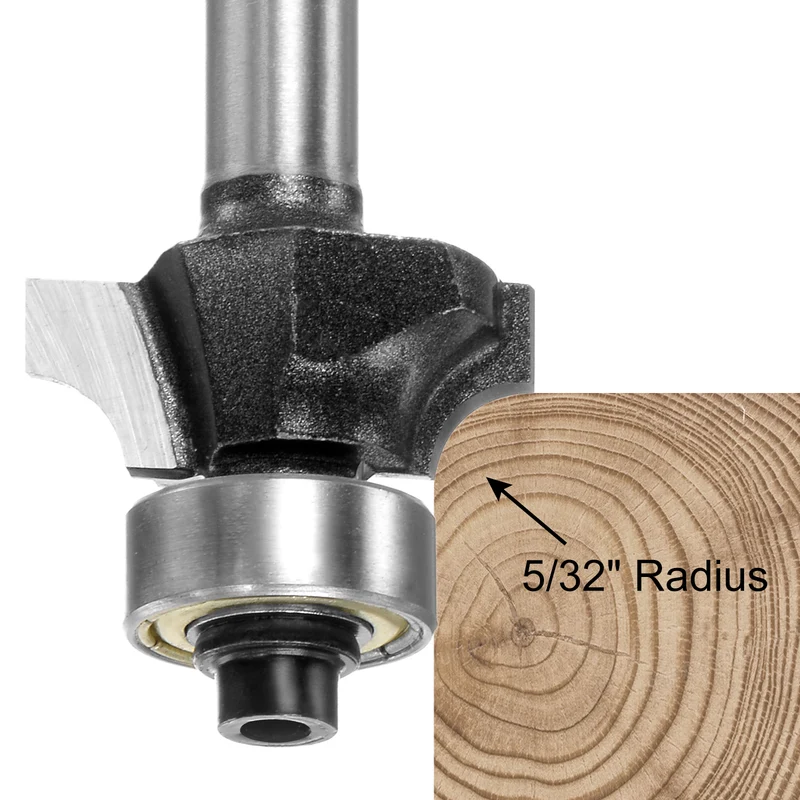 2pcs Roundover Router Bit 1/4 Shank 5/32" Radius Carbide Tipped Edge Rounding Over Bit with Bearing Guide, Woodworking Milling Tool