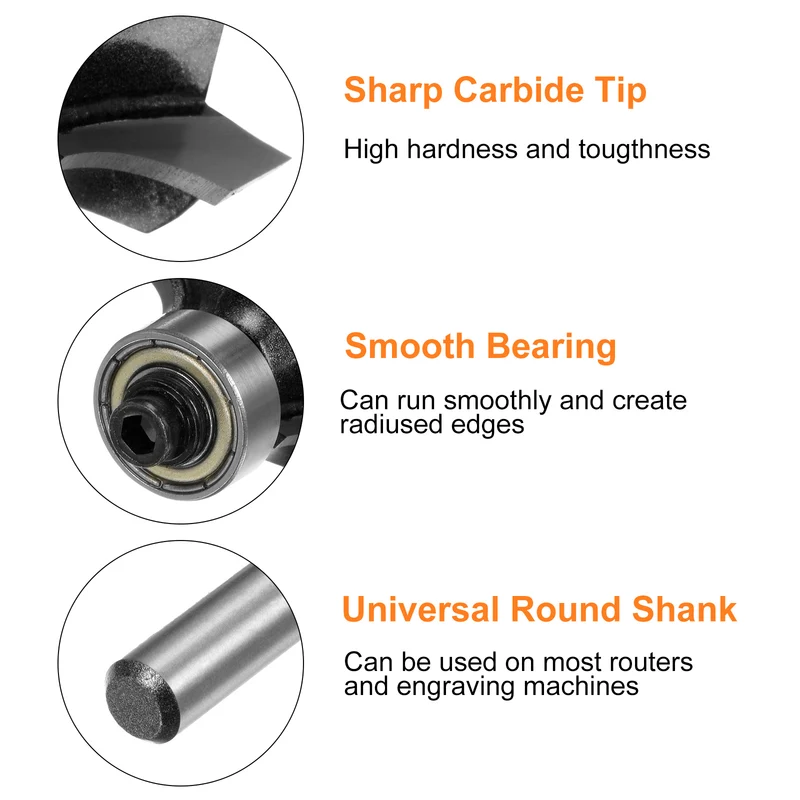 Roundover Router Bit 15/64" Shank 1/4" Radius Carbide Tipped Tool