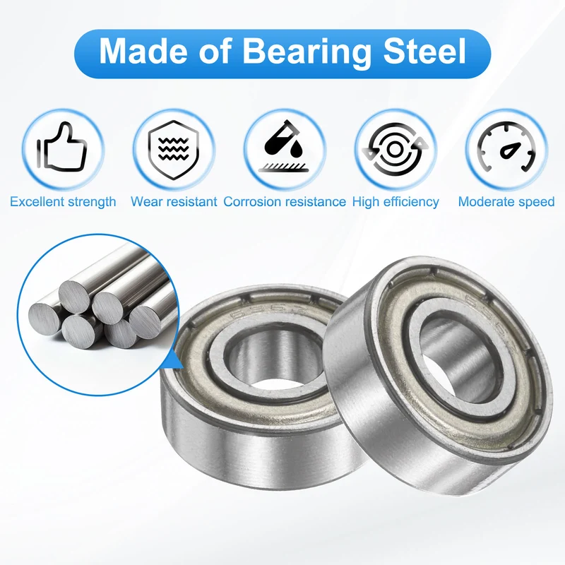696ZZ 6x15x5mm Deep Groove Ball Bearing, 8Pcs Metal Sealed Industrial Bearing
