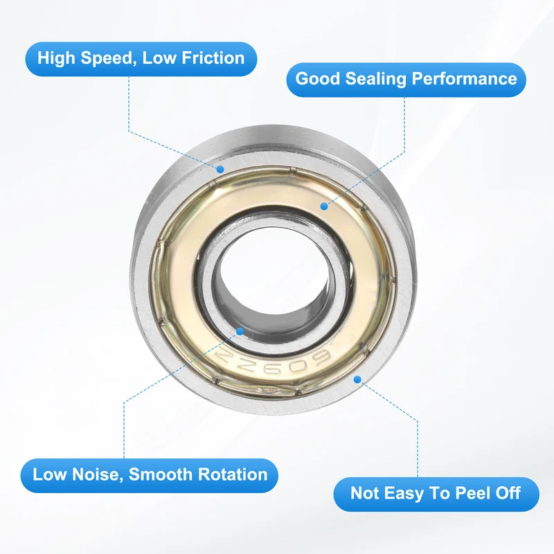 609ZZ 9x24x7mm Deep Groove Ball Bearing, 20Pcs Metal Sealed Industrial Bearing