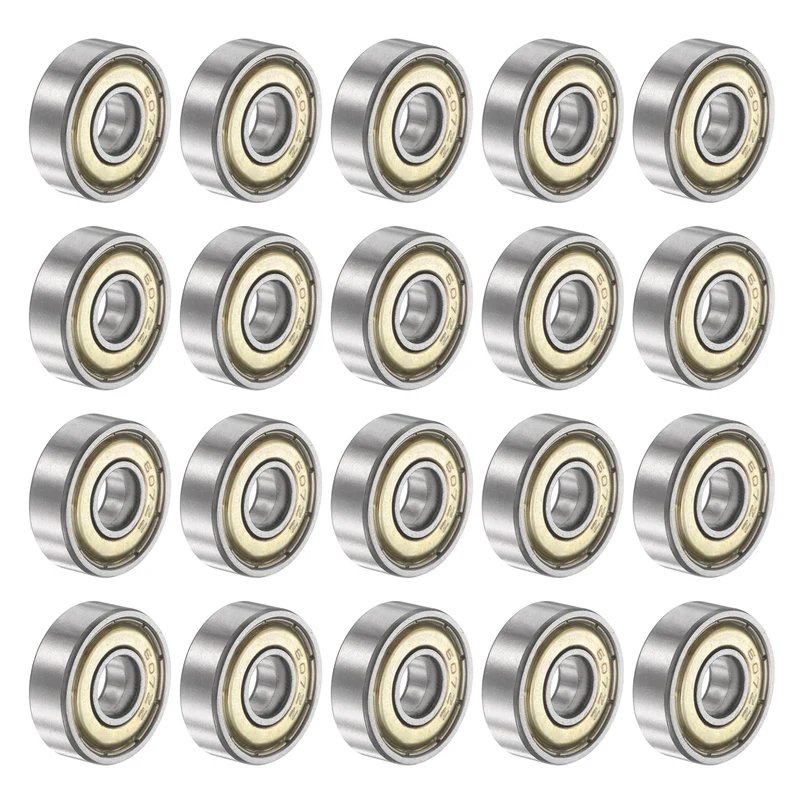607ZZ 7x19x6mm Deep Groove Ball Bearing, 20Pcs Metal Sealed Industrial Bearing