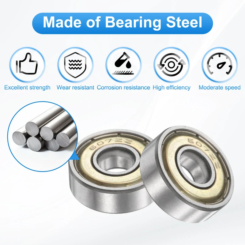 607ZZ 7x19x6mm Deep Groove Ball Bearing, 20Pcs Metal Sealed Industrial Bearing