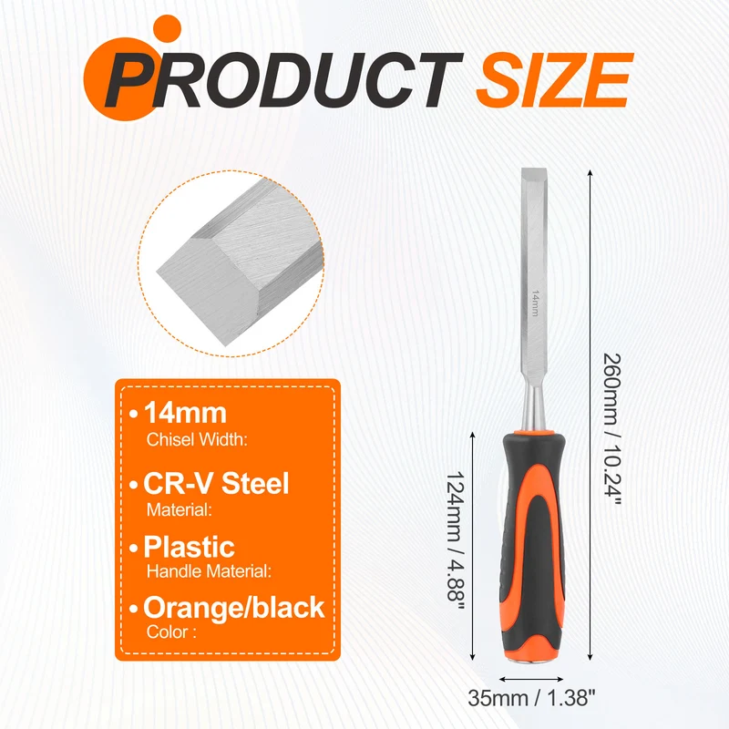 2pcs Wood Chisel 9/16" CR-V Steel Beveled Edge Blade Wood Woodworking Tools