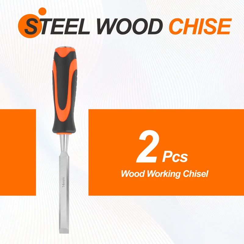 2pcs Wood Chisel 9/16" CR-V Steel Beveled Edge Blade Wood Woodworking Tools