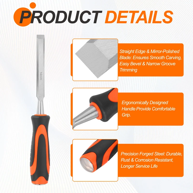 2pcs Wood Chisel 9/16" CR-V Steel Beveled Edge Blade Wood Woodworking Tools