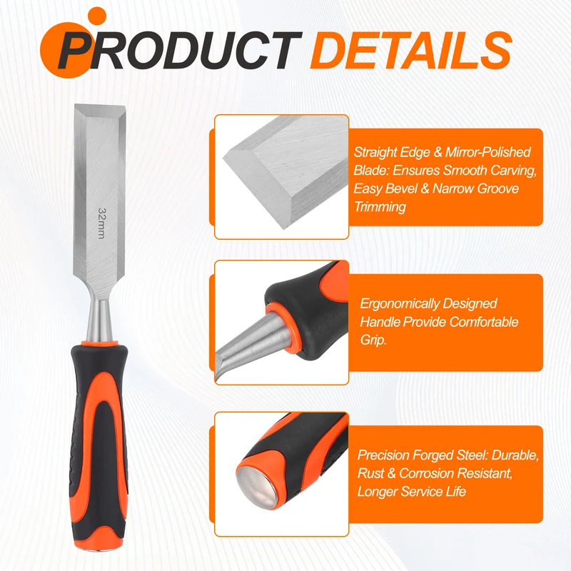 Wood Chisel 1-1/4" CR-V Steel Beveled Edge Blade Wood Woodworking Tools