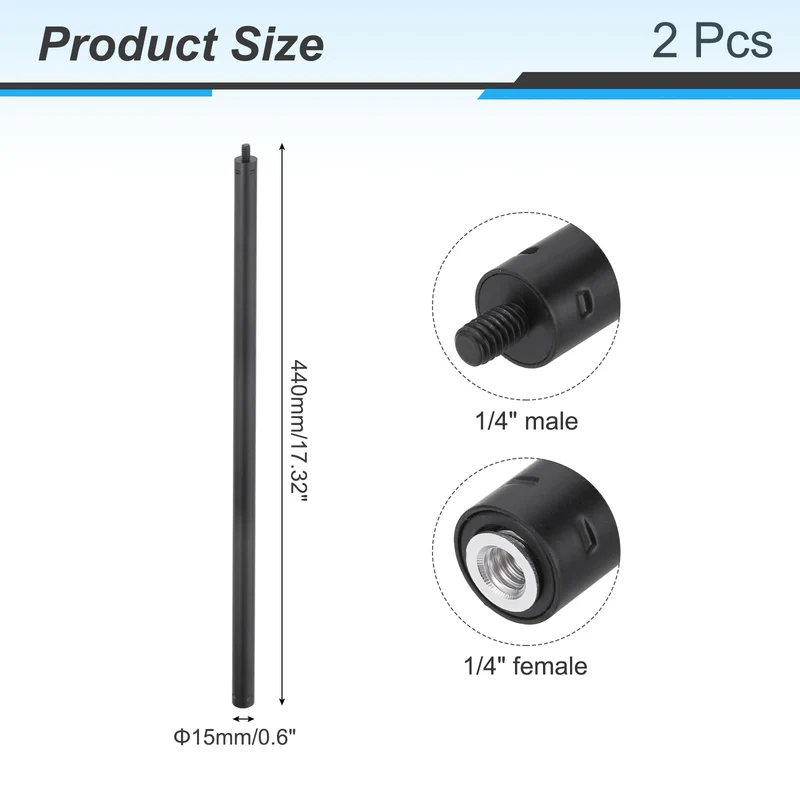 2 Pcs Metal Microphone Stand Extension Tube 1/4" to 1/4", 17.32x0.6 Inch, Black
