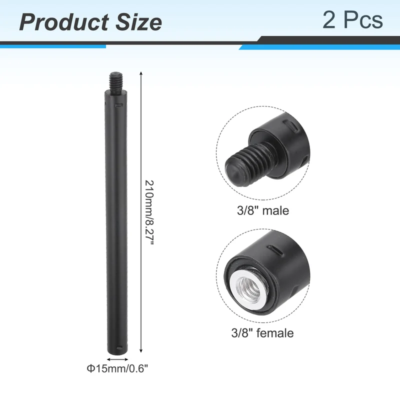 2 Pcs Metal Microphone Stand Extension Tube 3/8" to 1/4", 8.27x0.6 Inch, Black