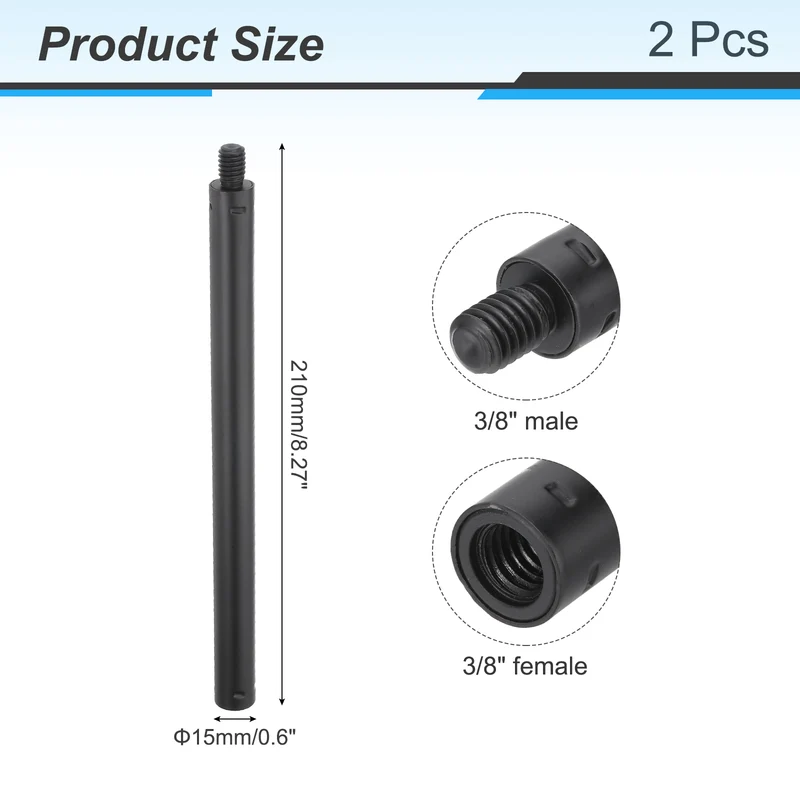 2 Pcs Metal Microphone Stand Extension Tube 3/8" to 3/8", 8.27x0.6 Inch, Black