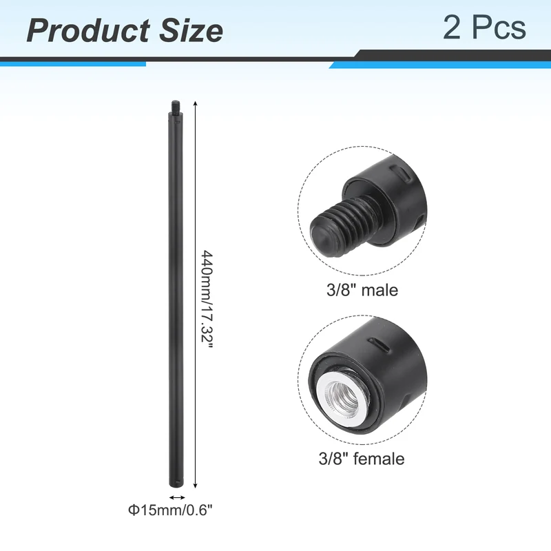 2 Pcs Metal Microphone Stand Extension Tube 3/8" to 1/4", 17.32x0.6 Inch, Black