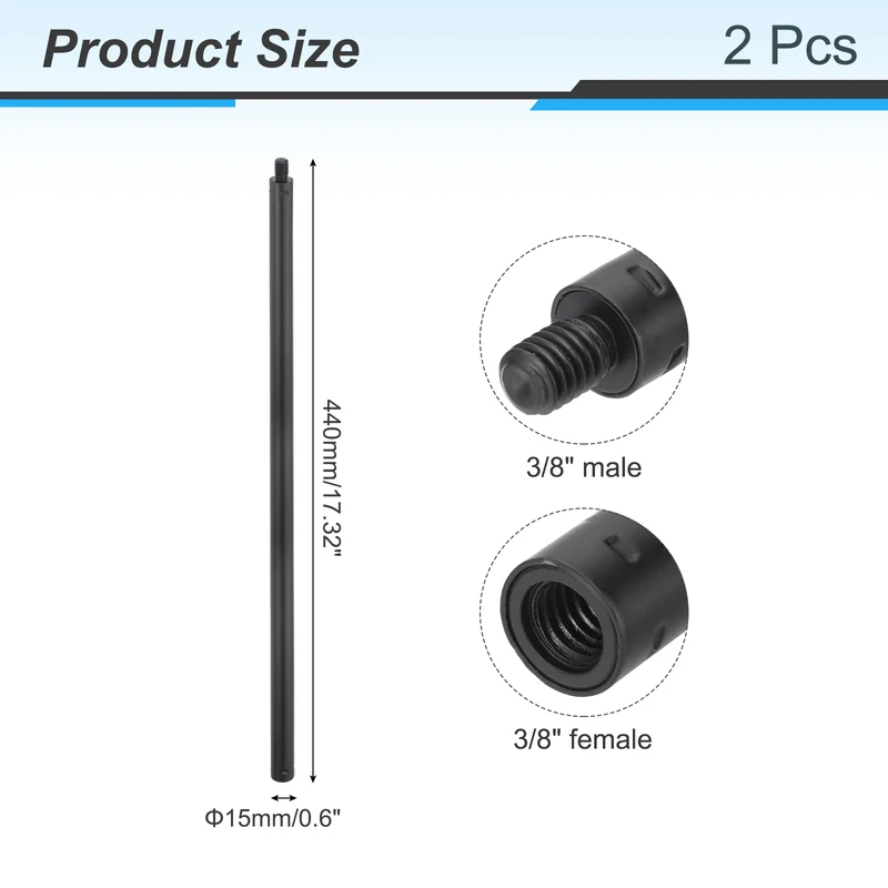 2 Pcs Metal Microphone Stand Extension Tube 3/8" to 3/8", 17.32x0.6 Inch, Black