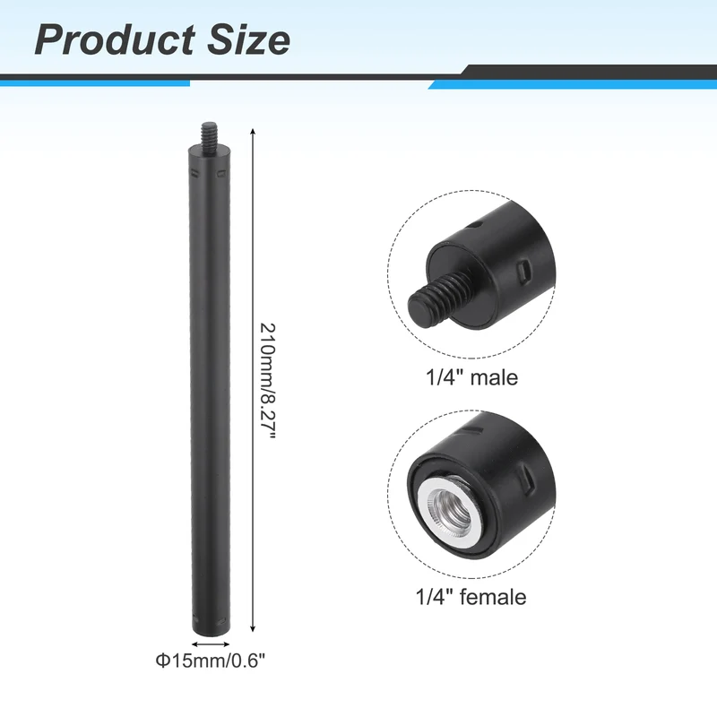 Metal Microphone Stand Extension Tube 1/4" to 1/4", 8.27x0.6 Inch, Black