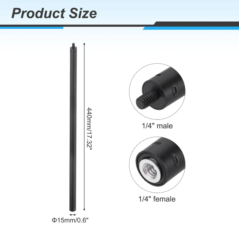 Metal Microphone Stand Extension Tube 1/4" to 1/4", 17.32x0.6 Inch, Black