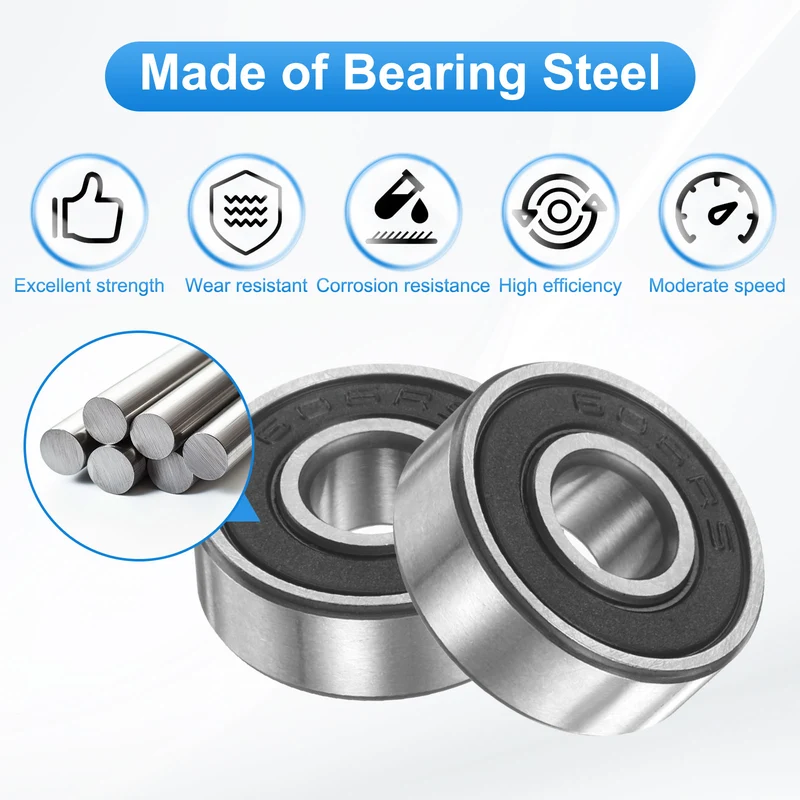 607RS 7x19x6mm Deep Groove Ball Bearing, 8Pcs Plastic Sealed Industrial Bearing