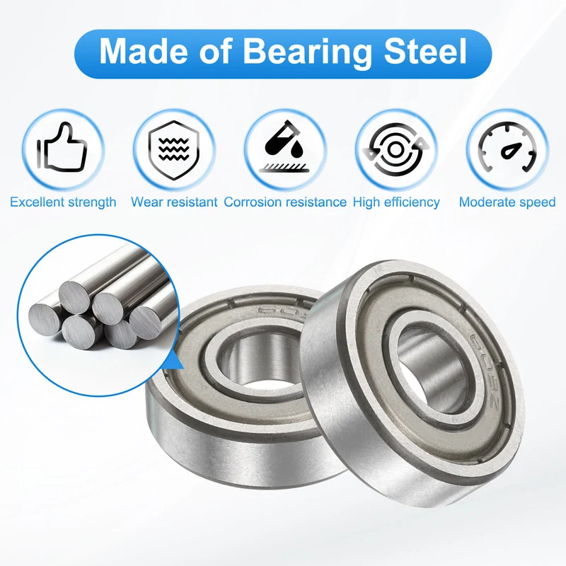 609ZZ 9x24x7mm Deep Groove Ball Bearing, 8Pcs Metal Sealed Industrial Bearing
