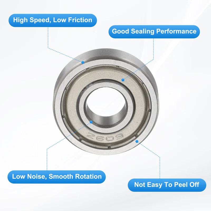 609ZZ 9x24x7mm Deep Groove Ball Bearing, 8Pcs Metal Sealed Industrial Bearing