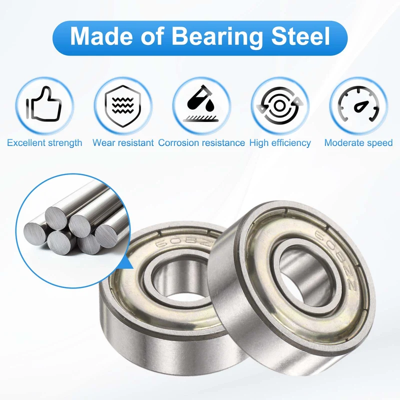 608ZZ 8x22x7mm Deep Groove Ball Bearing, 8Pcs Metal Sealed Industrial Bearing