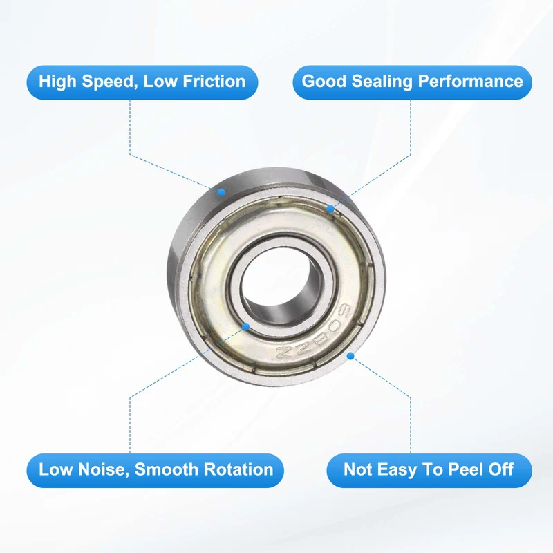 608ZZ 8x22x7mm Deep Groove Ball Bearing, 8Pcs Metal Sealed Industrial Bearing