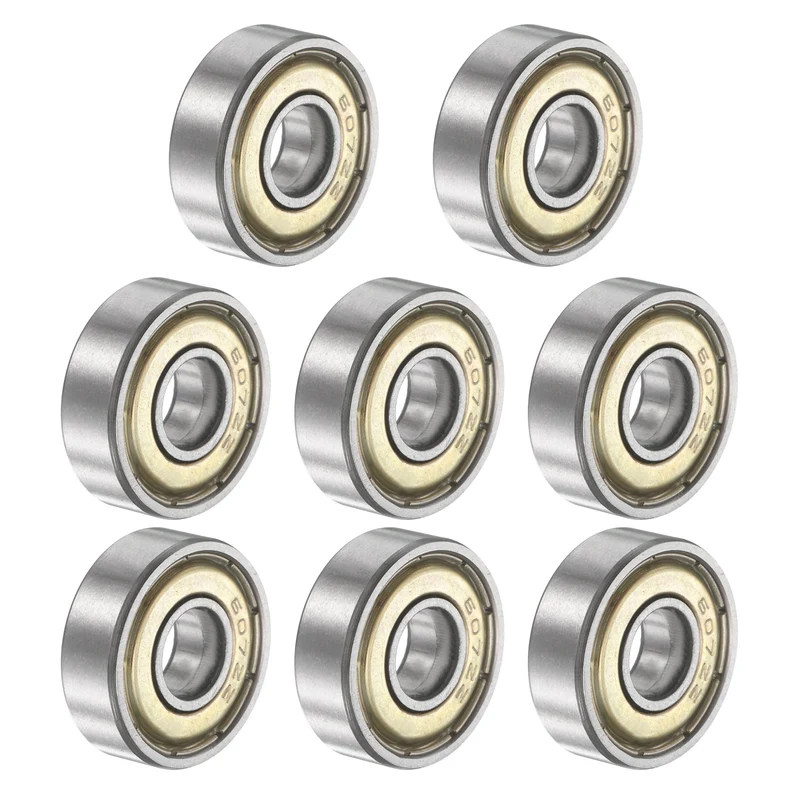 607ZZ 7x19x6mm Deep Groove Ball Bearing, 8Pcs Metal Sealed Industrial Bearing