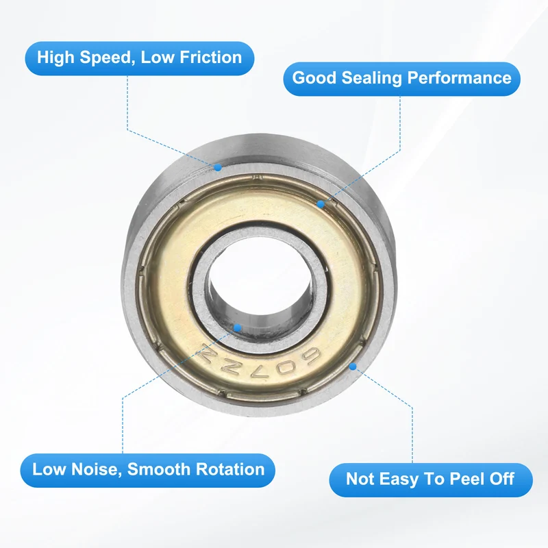 607ZZ 7x19x6mm Deep Groove Ball Bearing, 8Pcs Metal Sealed Industrial Bearing