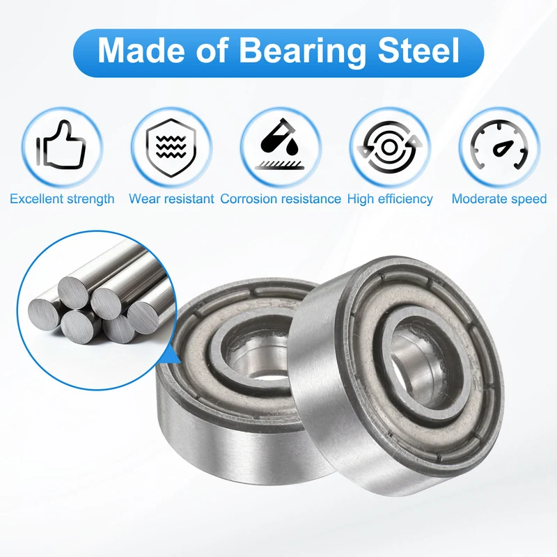 606ZZ 6x17x6mm Deep Groove Ball Bearing, 8Pcs Metal Sealed Industrial Bearing