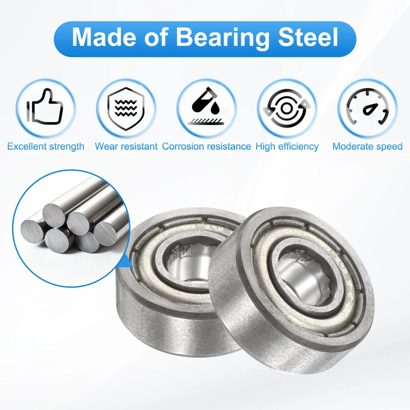605ZZ 5x14x5mm Deep Groove Ball Bearing, 8Pcs Metal Sealed Industrial Bearing