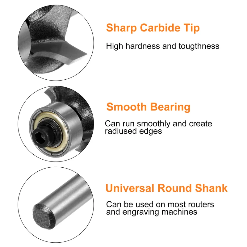 Roundover Router Bit 15/64" Shank 3/16" Radius Carbide Tipped Tool