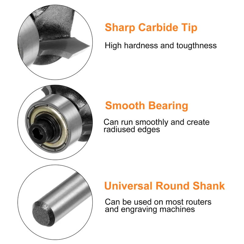 Roundover Router Bit 15/64" Shank 1/8" Radius Carbide Tipped Tool