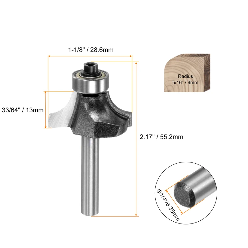 Roundover Router Bit 1/4 Shank 5/16" Radius Carbide Tipped Woodworking Tool
