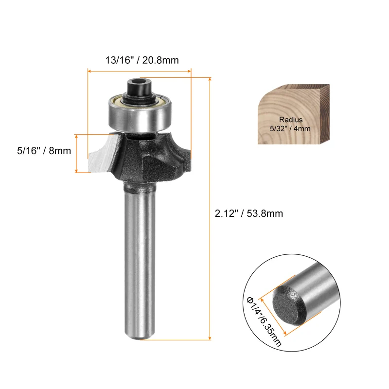 Roundover Router Bit 1/4 Shank 5/32" Radius Carbide Tipped Woodworking Tool