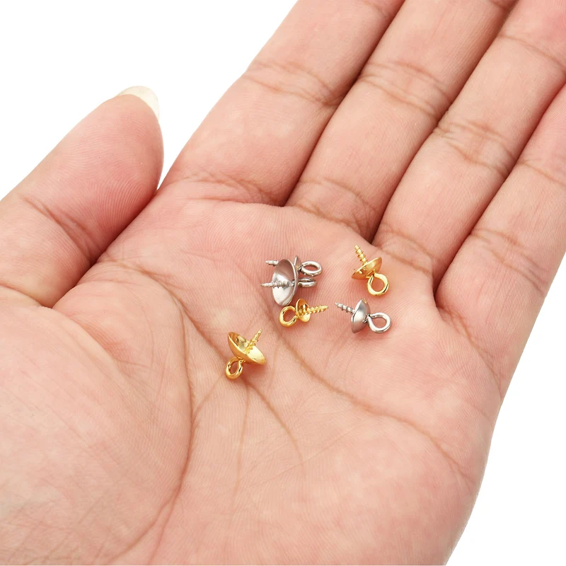 4mm/6mm/8mm Cup Pearl Screw Eye Pin Peg Pendant, 60 Pcs Eye Pin Pegs with Cap