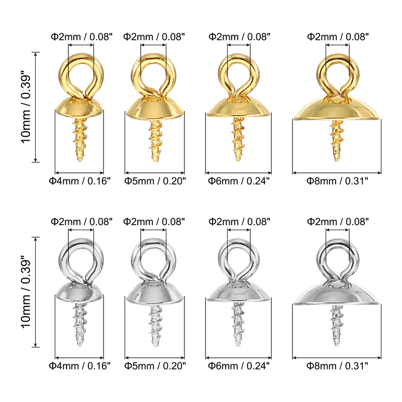 4mm/5mm/6mm/8mm Cup Pearl Screw Eye Pin Peg Pendant, 80 Pcs Eye Pin Pegs with Cap for Earrings Half Drilled Beads Making, Gold&Silver