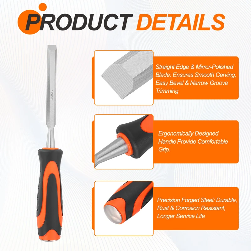 Wood Chisel 1/2" CR-V Steel Beveled Edge Blade Wood Woodworking Tools