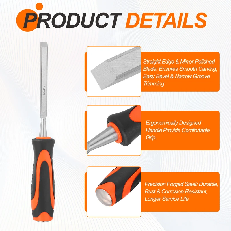 Wood Chisel 3/8" CR-V Steel Beveled Edge Blade Wood Woodworking Tools