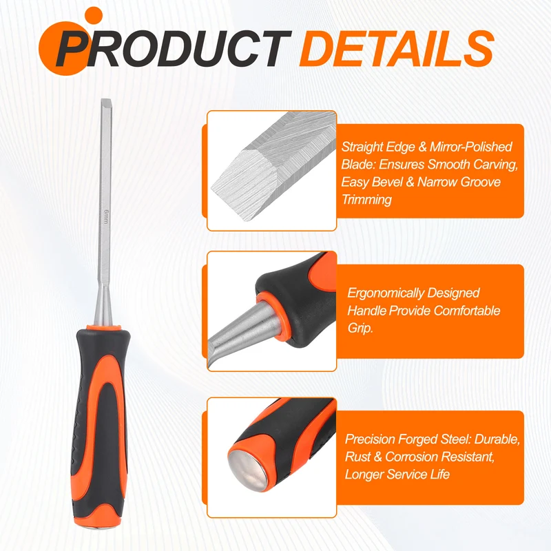 Wood Chisel 1/4" CR-V Steel Beveled Edge Blade Wood Woodworking Tools