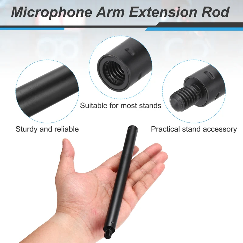Metal Microphone Stand Extension Tube 3/8" to 3/8", 17.32x0.6 Inch, Black
