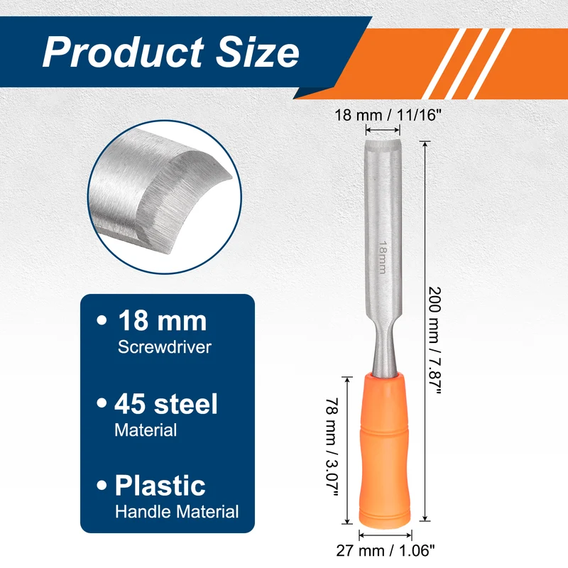 2pcs Wood Chisel 11/16" Outer Beveled Edge Blade Flat Chisel with Handle