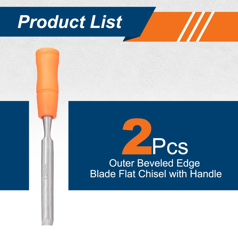 2pcs Wood Chisel 1/2" Outer Beveled Edge Blade Flat Chisel with Handle