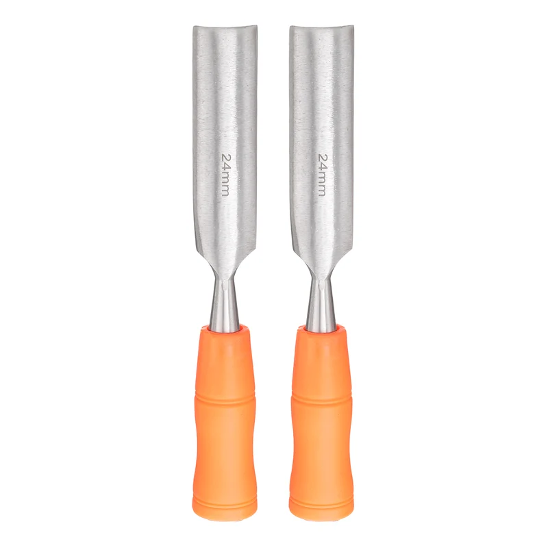 2pcs Wood Chisel 15/16" Inner Beveled Edge Blade Flat Chisel with Handle
